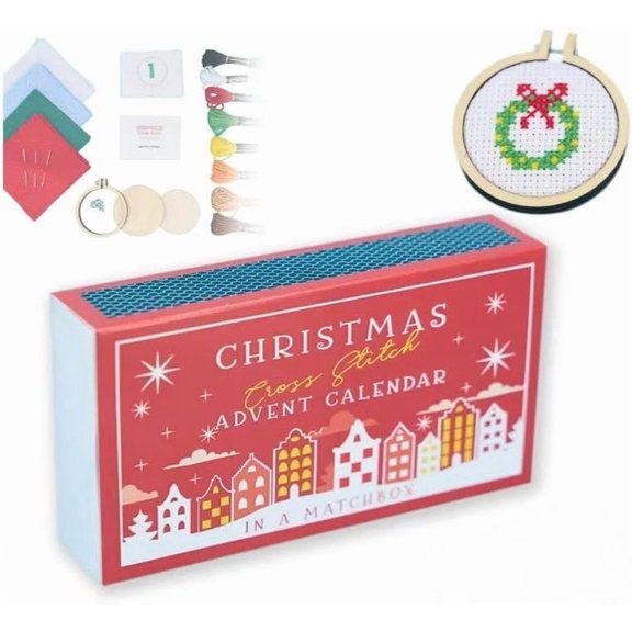 THOPBPRK Christmas Cross Stitch Advent Calendar Kit 2025 – 24-Day Countdown with Daily Embroidery Projects – Perfect DIY Craft Gift for Women, Teens & Needlework Beginners (Red)