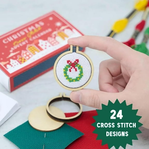 2025 Christmas Cross Stitch Advent Calendar, Christmas Countdown Embroidery Kit for Beginners, Stitch Advent Calendar 2025, Christmas Cross Stitch Advent Calendar with 24 Cross Stitch Projects (Red)