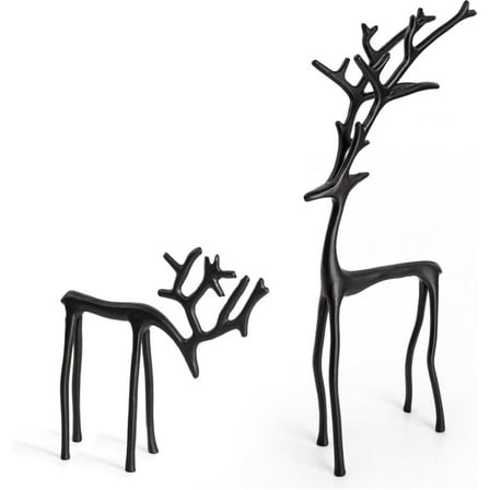 2025 Christmas Decorations - Set of 2 Black Reindeer Statues - Modern Xmas Figurines - Elegant Indoor Holiday Decor - Table Centerpieces - Ideas for Mantel Living Room Bedroom Office (A+B)