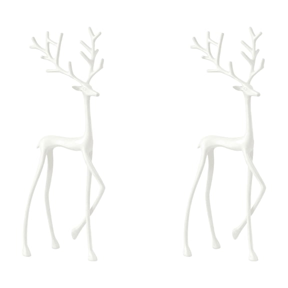 2025 Christmas Decorations - Set of 2 White Reindeer Statues - Modern Xmas Figurines - Elegant Indoor Holiday Decor - Table Centerpieces - Ideas for Mantel Living Room Bedroom Office (Style B)