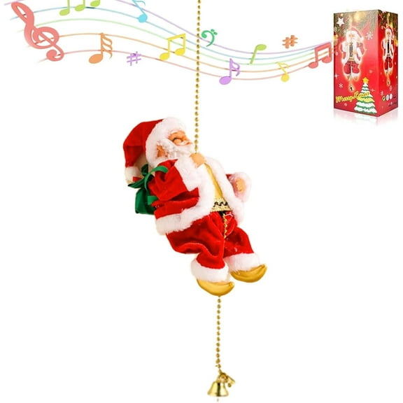 2025 Christmas Decorations - Upgraded Climbing Santa with Music - Animated Electric Santa Claus on Rope - Musical Christmas Tree Ornament - Battery Operated Holiday Decoration Gift (1PCS)