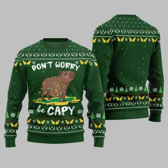 2025 Christmas Dont Worry Be Capy Ugly Christmas Sweater 002