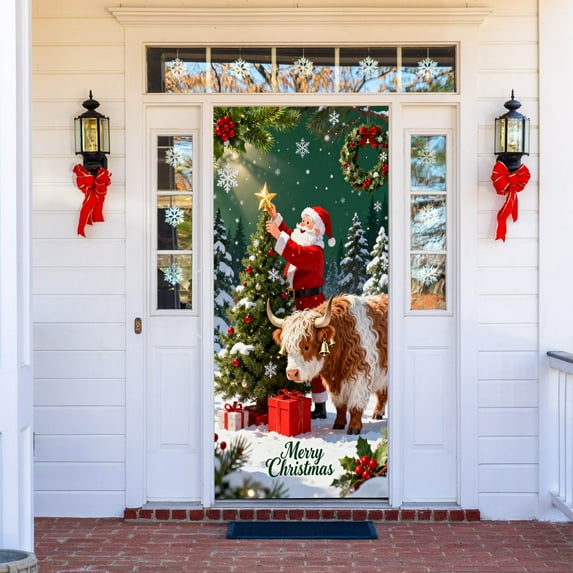 2025 Christmas Door Cover for Festive Celebrations - Elastic Door Decorations for Home and Parties 36 * 80 Inches