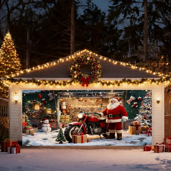 2025 Christmas Garage Door Cover Truck Holiday Banner Large Outdoor Festive Home Decoration for Seasonal Celebrations
