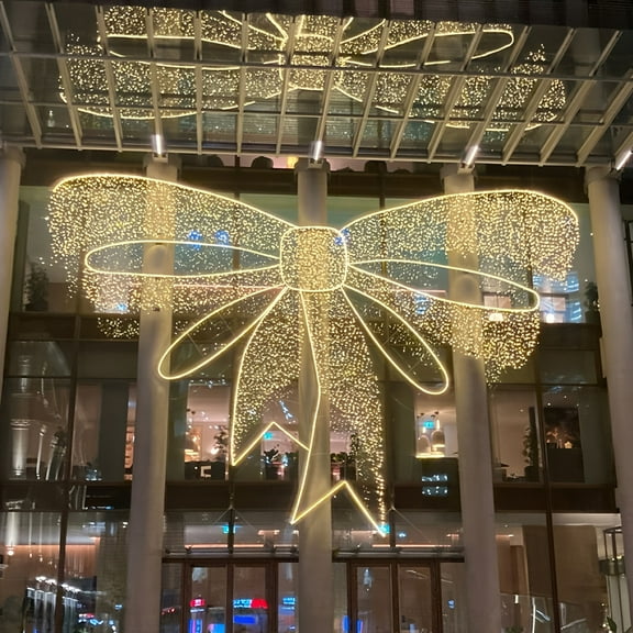 2025 Christmas Giant Lighted Bow & Orb Set - Outdoor/Indoor Commercial Holiday Decor, Large LED Bowtie and Sphere Lights for Mall, Hotel, Garden Xmas Display