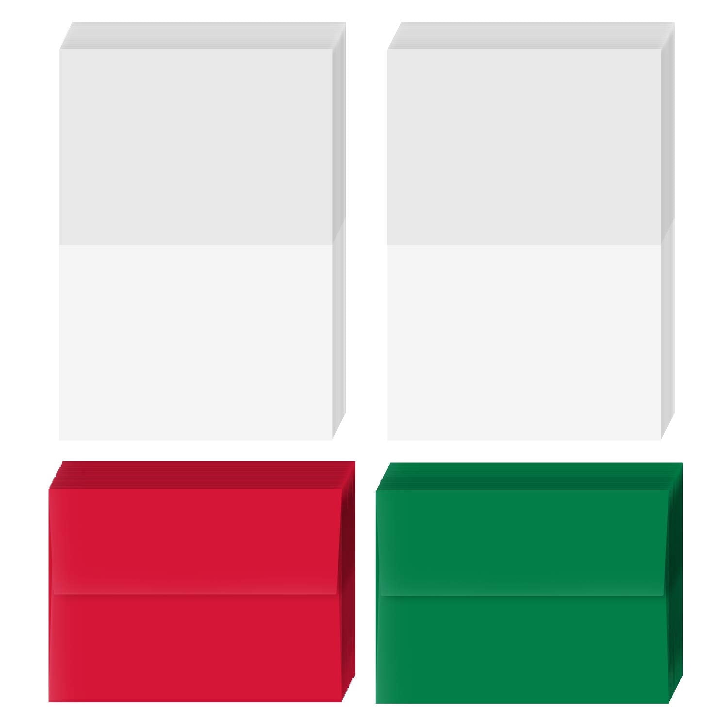 2026 Christmas Greeting Cards Set | 50 White Blank Foldover Cards - 5" x 7" When Folded | Christmas Holiday Color A7 Envelopes - 25 Red and 25 Green Envelopes | Great for Greetings, and Invitations
