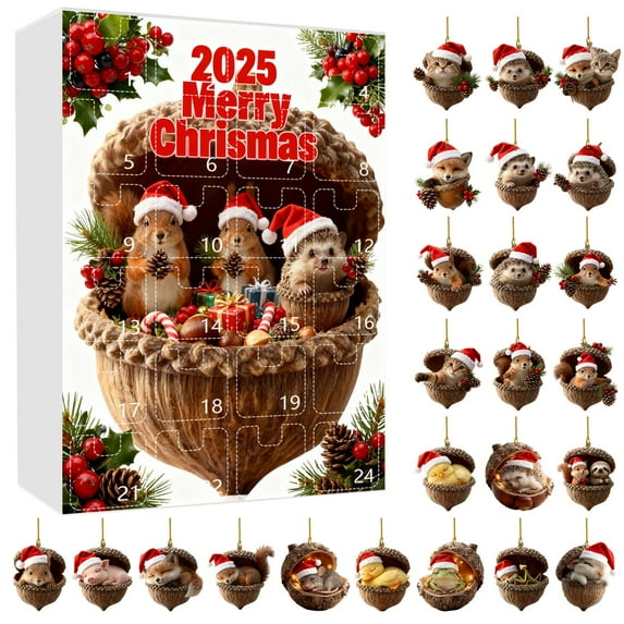 2025 Christmas Hedgehog Advent Calendar Blind Box(Style C) - 24-Piece Acrylic Hanging Decor, 2D Flat Countdown Set for Everyone,Perfect Christmas Present
