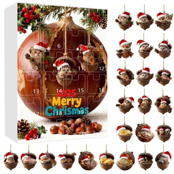 2025 Christmas Hedgehog Advent Calendar Blind Box(Style D) - 24-Piece Acrylic Hanging Decor, 2D Flat Countdown Set for Everyone, Christmas Present
