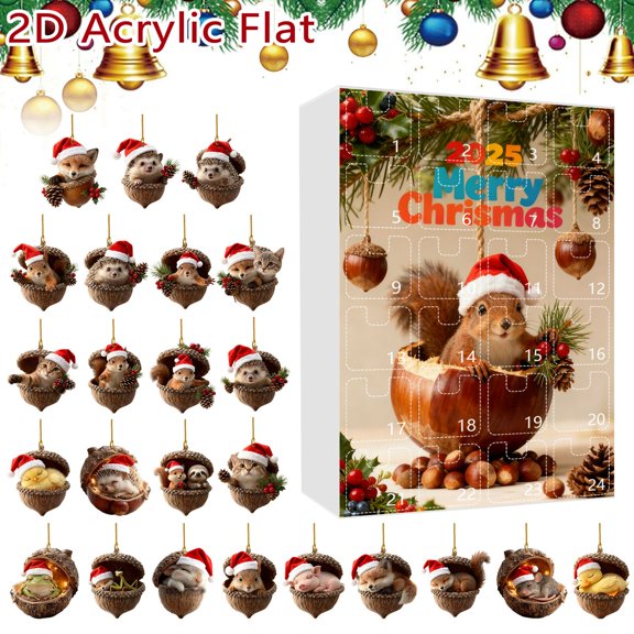 2025 Christmas Hedgehog Advent Calendar Blind Box(Style F) - 24-Piece Acrylic Hanging Decor, 2D Flat Countdown Set for Everyoneï¼ Christmas Present