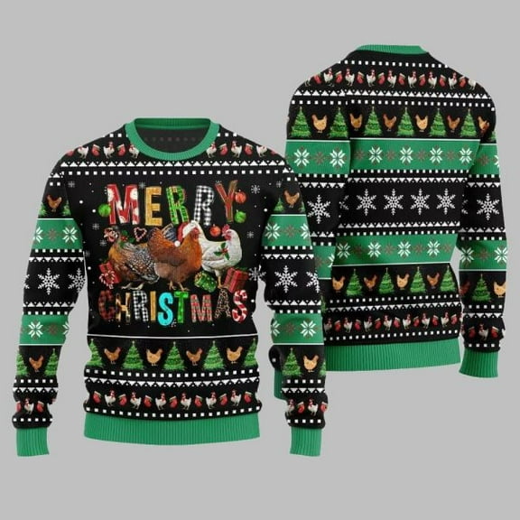 2025 Christmas Hilarious Farm Chicken Ugly Christmas Sweater 004