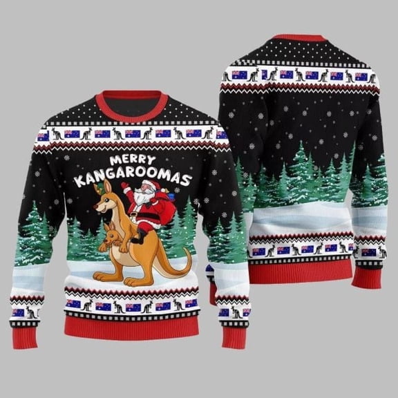 2025 Christmas Merry Kangaroomas Ugly Christmas Sweater 003