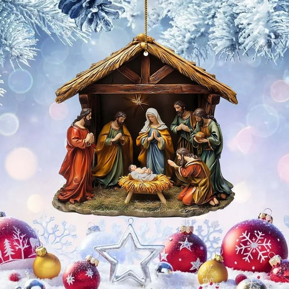 2025 Christmas Nativity Scene Ornaments Religious Acrylic 2D Hanging Pendant The Birth of Jesus Christian Christmas Tree Decorations Xmas Holiday Memorial Keepsake Gift