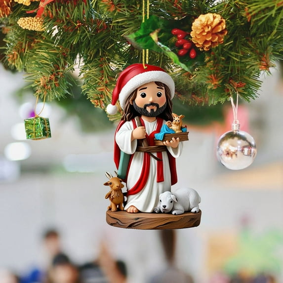 2025 Christmas Nativity Scene Ornaments Religious Acrylic 2D Hanging Pendant The Birth of Jesus Christian Christmas Tree Decorations Xmas Holiday Memorial Keepsake Gift