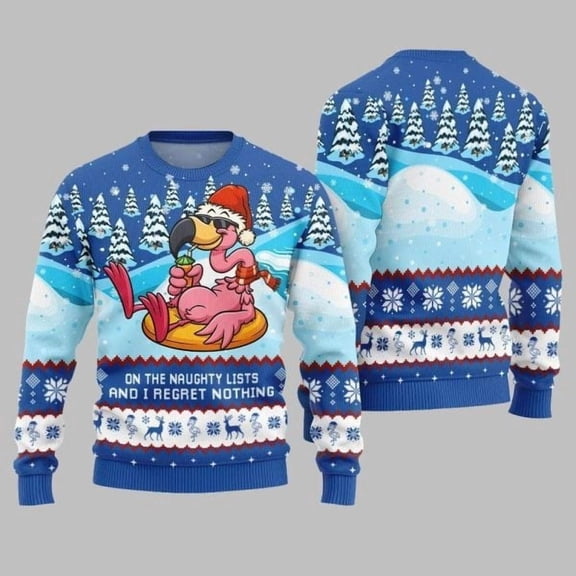 2025 Christmas Naughty List Flamingo Ugly Christmas Sweater