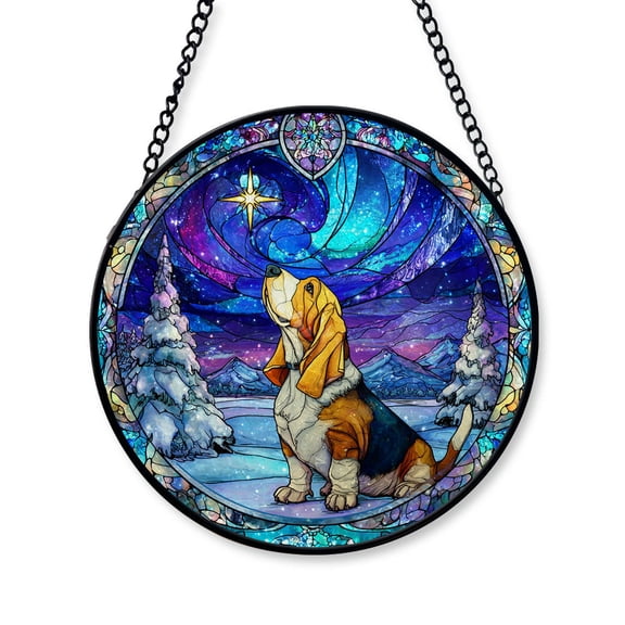 2025 Christmas Ornament - Funny Basset Hound Dog Stained Glass, Basset Hound Christmas Decoration, for Dog Lovers, Family, Friends