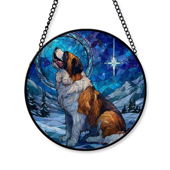 2025 Christmas Ornament - Funny Saint Bernard Dog Stained Glass, Saint Bernard Christmas Decoration, for Dog Lovers, Family, Friends