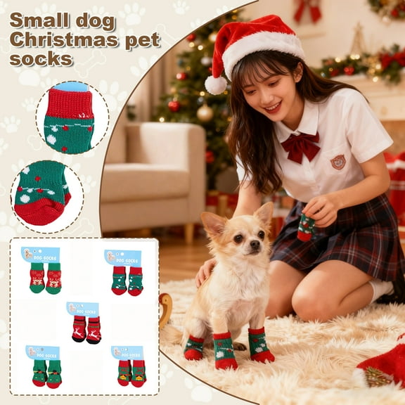 2025 Christmas Pet Socks for Dogs & Cats - Festive Holiday Paw Covers, Teddy, Small Breeds - Non-Slip, Warm Xmas Stocking Stuffer Gift, Black L Black