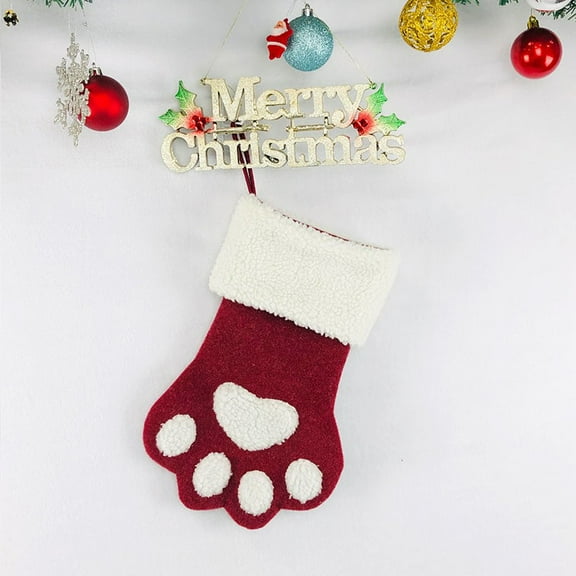2025 Christmas Pet Stocking – Red & Gray Border Gift Bag for Dogs & Cats, Hanging Holiday Treat Pouch, Candy Holder, Home Decoration Ornament