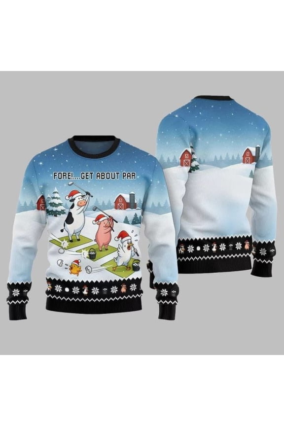 2025 Christmas Ridiculous Farm Golf Fore Get About Par Ugly Christmas Sweater
