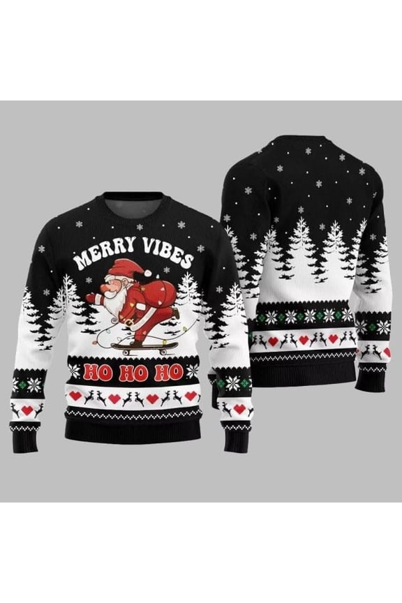 2025 Christmas Santa Merry Vibes Ho Ho Ho Ugly Christmas Sweater