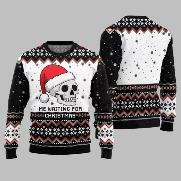 2025 Christmas Skull Me Waiting For Christmas Ugly Christmas Sweater 001