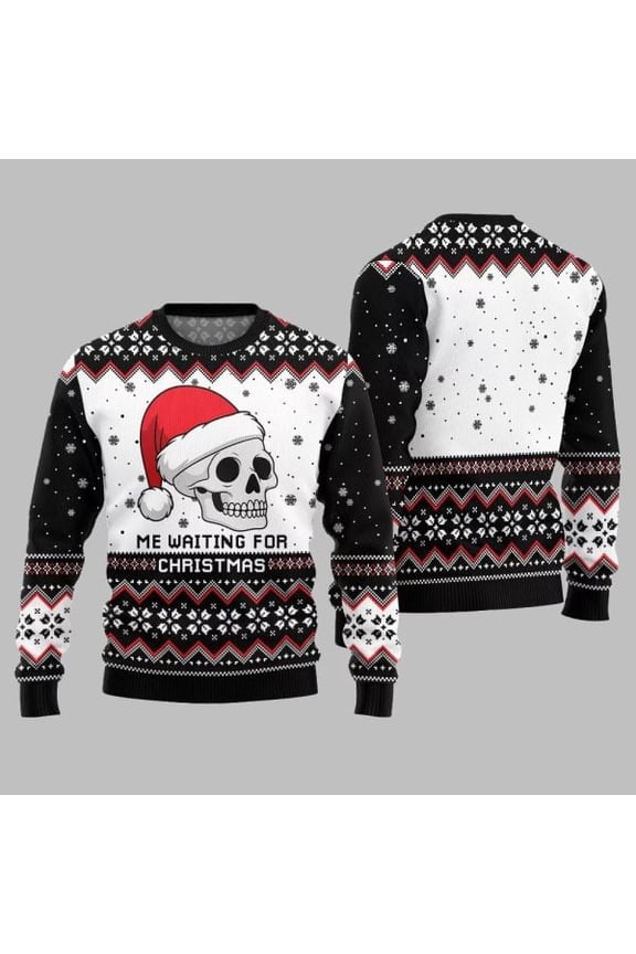 2025 Christmas Skull Me Waiting For Christmas Ugly Christmas Sweater 001