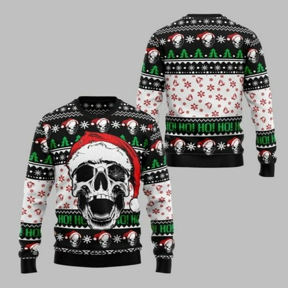 2025 Christmas Skull Xmas Hohoho Ugly Christmas Sweater