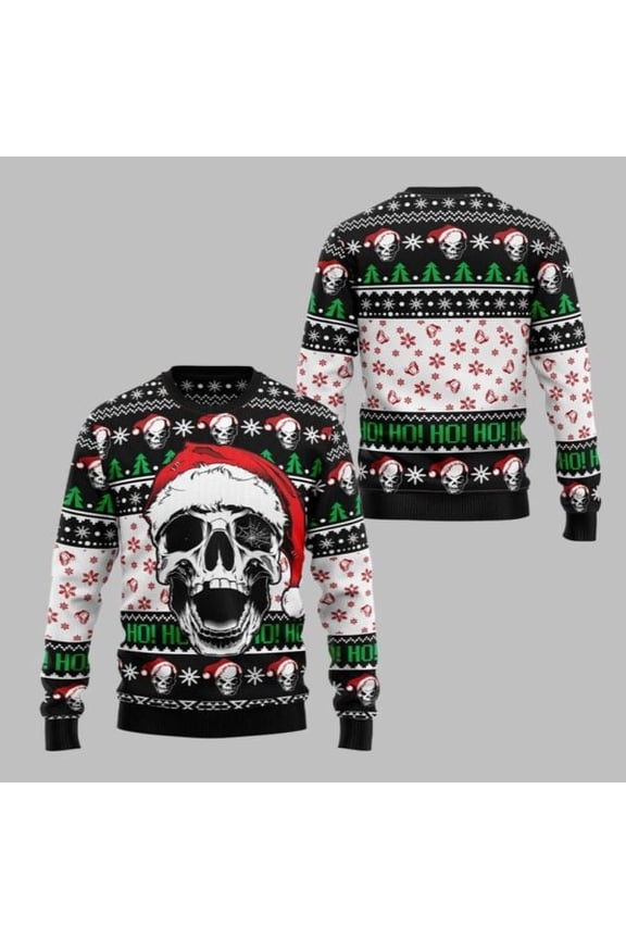 2025 Christmas Skull Xmas Hohoho Ugly Christmas Sweater