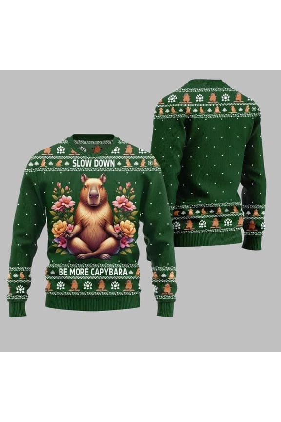 2025 Christmas Slow Down Be More Capybara Ugly Christmas Sweater 003