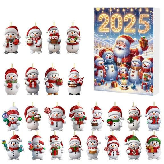 Taicans 2025 Christmas Snowman Ornaments Set,24pcs Resin Hanging Decorations with Santa Hats & Gifts,Advent Calendar Style Holiday Tree & Home Decor,Festive Christmas Decorations