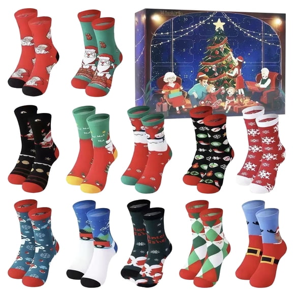 2025 Christmas Sock Advent Calendar - 12 Days Countdown Calendar with 12 Pairs Warm Cotton Socks for Women, Men, Adults, Xmas Party Favors & Holiday Gift Giving