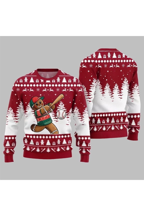 2025 Christmas Sport Gingerbread Baseball Ugly Sweater