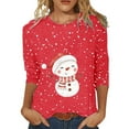 thumbnail image 1 of 2025 Christmas T-Shirts For Women Casual Fashionable Snowman Print Round Neck 3/4 Sleeve Festive Tees Tops, 1 of 4