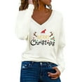 thumbnail image 1 of 2025 Christmas T-Shirts For Women Shirts Loose Fit Casual Casual Blouse Winter Shirts Tunic V Neck Blouse Long Sleeve Xmas Fistival Tops, 1 of 5
