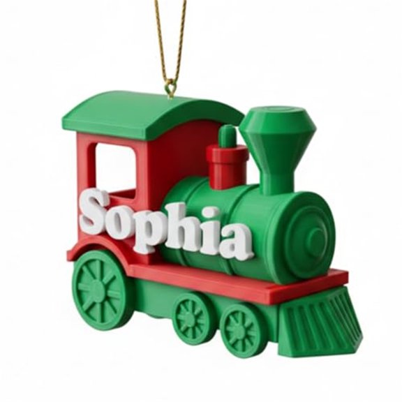 2025 Christmas Train Ornament – Personalized Name 2D Printed Acrylic Tree Decoration – Red & Green Train-Themed Holiday Hanging Keepsake Gift for Kids & Families