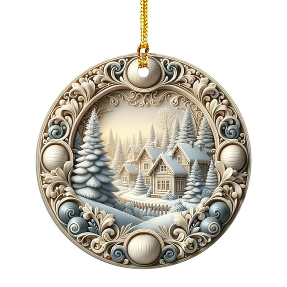 2025 Christmas Tree Ornament, Acrylic Round Hanging Decoration for Xmas Tree, Festive Holiday Keepsake Gift, Snowflake Pattern Christmas Ornament, Holiday Decor
