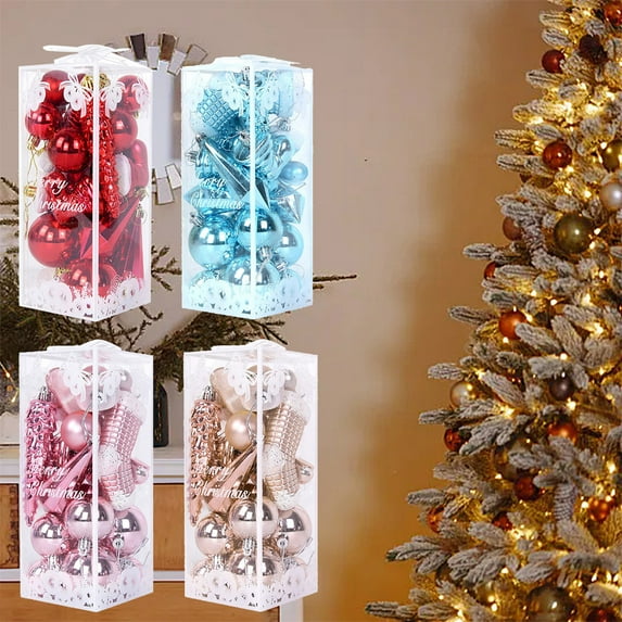 2025 Christmas Tree Ornament Set, 21 Pcs Christmas Balls, Hanging Pendant Decorations for Holiday Tree, Party & Wedding Decor – Assorted Christmas Balls in Red, Blue, Rose Gold & Silver