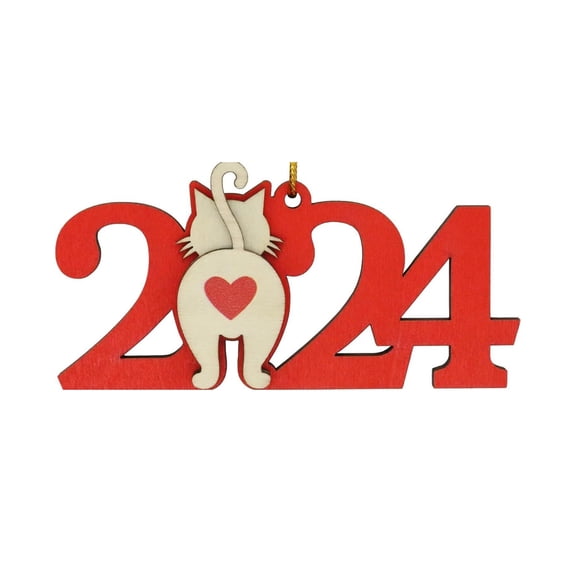 2025 Christmas Tree Wooden Cat Ornaments 3 Wooden Christmas Ornaments-as show,1pc