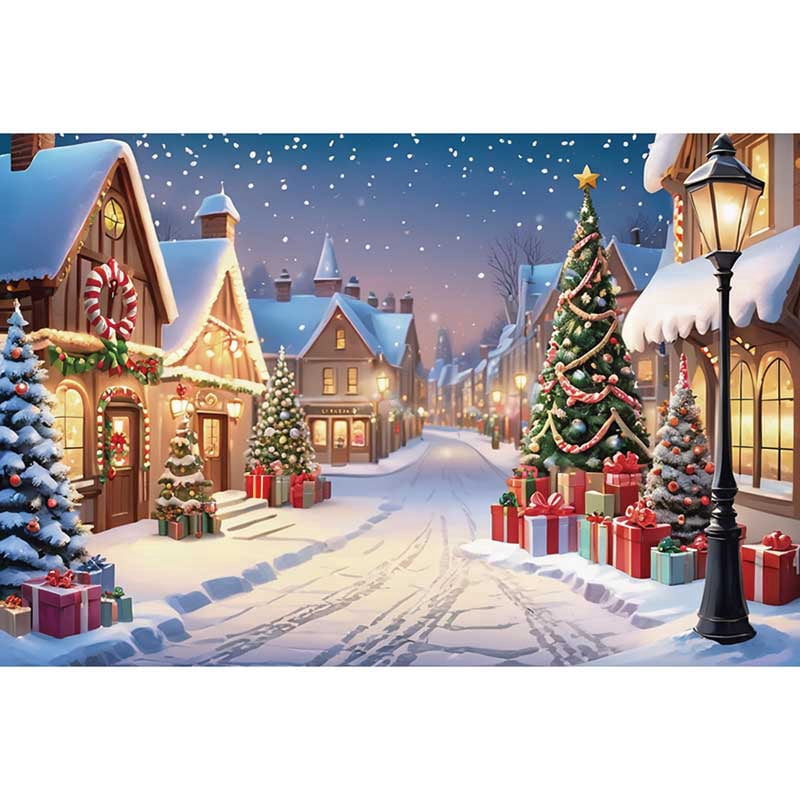 2025 Christmas Winter Village Street Photography Backdrop Child Xmas ...