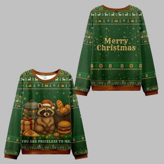 2025 Christmas You Are Priceless Raccoon Ugly Sweater