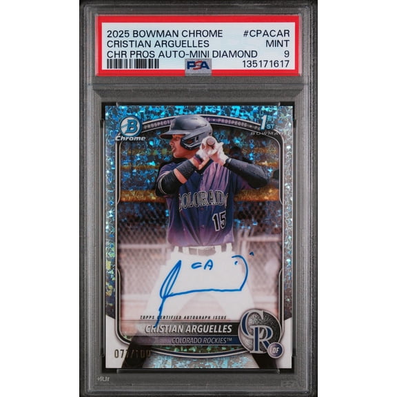 2025 Chrome Prospect Autographs Mini-Diamond Refractors Cristian Arguelles #CPACAR /100 PSA 9