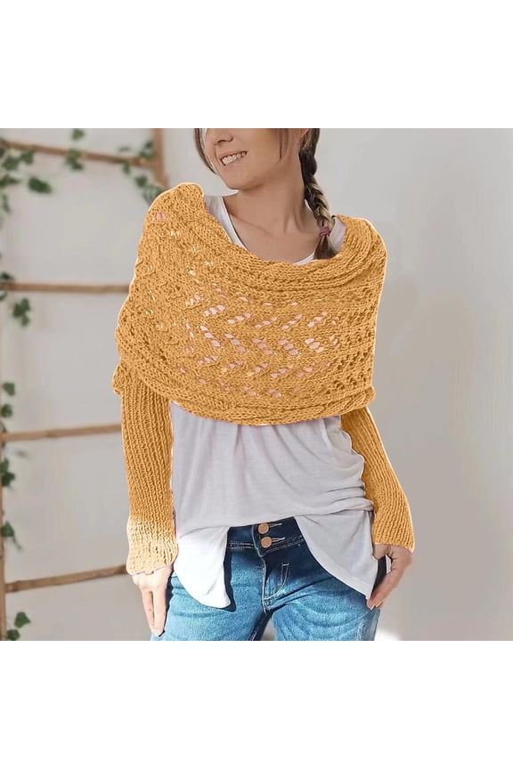 2025 Clearance Under 10 Dollars, Scarf with Sleeves for Women, Knitted Cable Sweater Scarf Wrap Shrugs Crochet Knitted Double Sleeve Scarf Wrap, Women's Cold Weather Scarves & Wraps, DEU5869