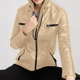 thumbnail image 1 of GaThRRgYP Womens Coats Outerwear Plus Size,Women's Solid Color Long Sleeved Leather Jacket Zippered Jacket Pocket Women's Spring Short Jacket, 1 of 6