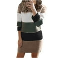 thumbnail image 1 of 2026 ! 50% Off Clear! asdoklhq Womens Plus Size Dresses Under $15Women's Turtleneck Knitted Jumper Sweater Long Sleeve Elegant Casual Splicing Dress, 1 of 6