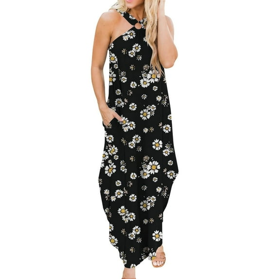 2025 Clearance! 50% Off Clear! asdoklhq Womens Plus Size Clearance Dresses,Boho Sundress for Women Loose Dress Summer Casual Ladies Flowy Maxi Dresses Vacation Beach Dress with Pockets