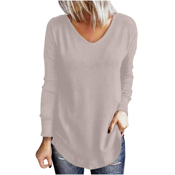 2026 ! 50% Off Clear! asdoklhq Womens Plus Size Tops,Women's Tunic Tops Long Sleeve Cross Open Back Long Sleeve Blouse Solid Color Irregular Hem Tops