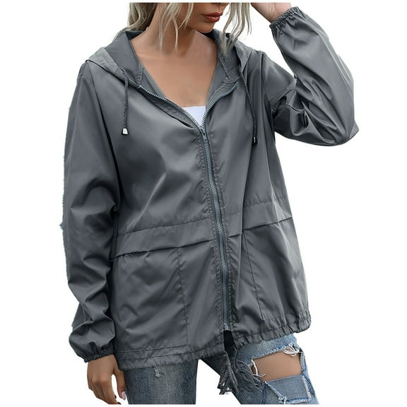 2025 Clearance! 50% Off Clear! asdoklhq Coat for Women Clearance $2,Women Hooded Waterproof Zipper Windproof Waterproof Raincoat Jacket