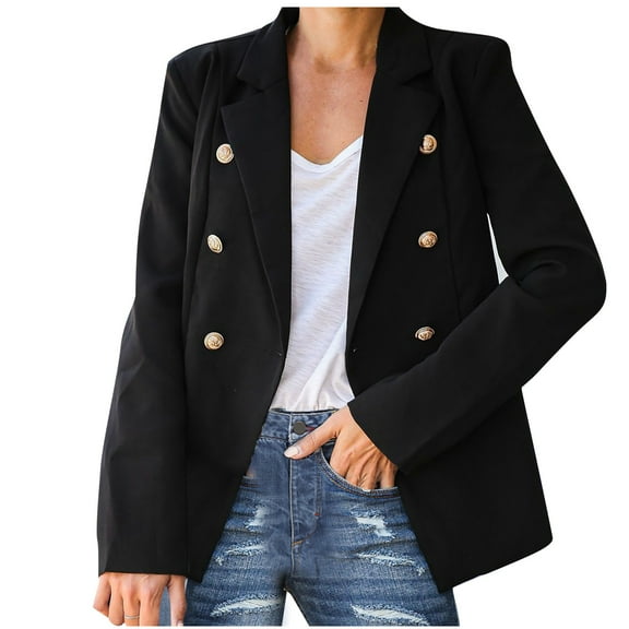2025 Clearance! 50% Off Clear! asdoklhq Womens Clearance Coats Plus SizeWomens Ladies Solid Collar Slim Long Sleeve Office Jacket Coat Outerwear Tops