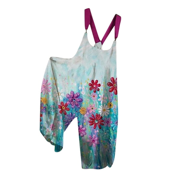 2025 Clearance! 50% Off Clear! asdoklhq Womens Plus Capris,Women Ladies Printed Summer Sleeveless Backless Loose Long Playsuits Rompers Jumpsuit