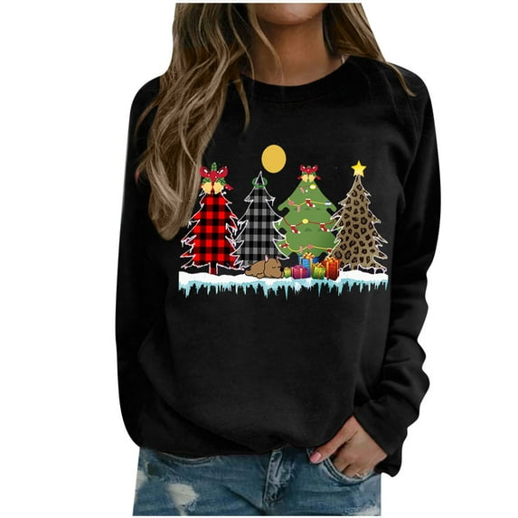 2025 Clearance! 50% Off Clear! asdoklhq Womens Plus Size Tops Clearance,Christmas Women's Casual Long Sleeve Printed Ladies Sweatshirts Tops